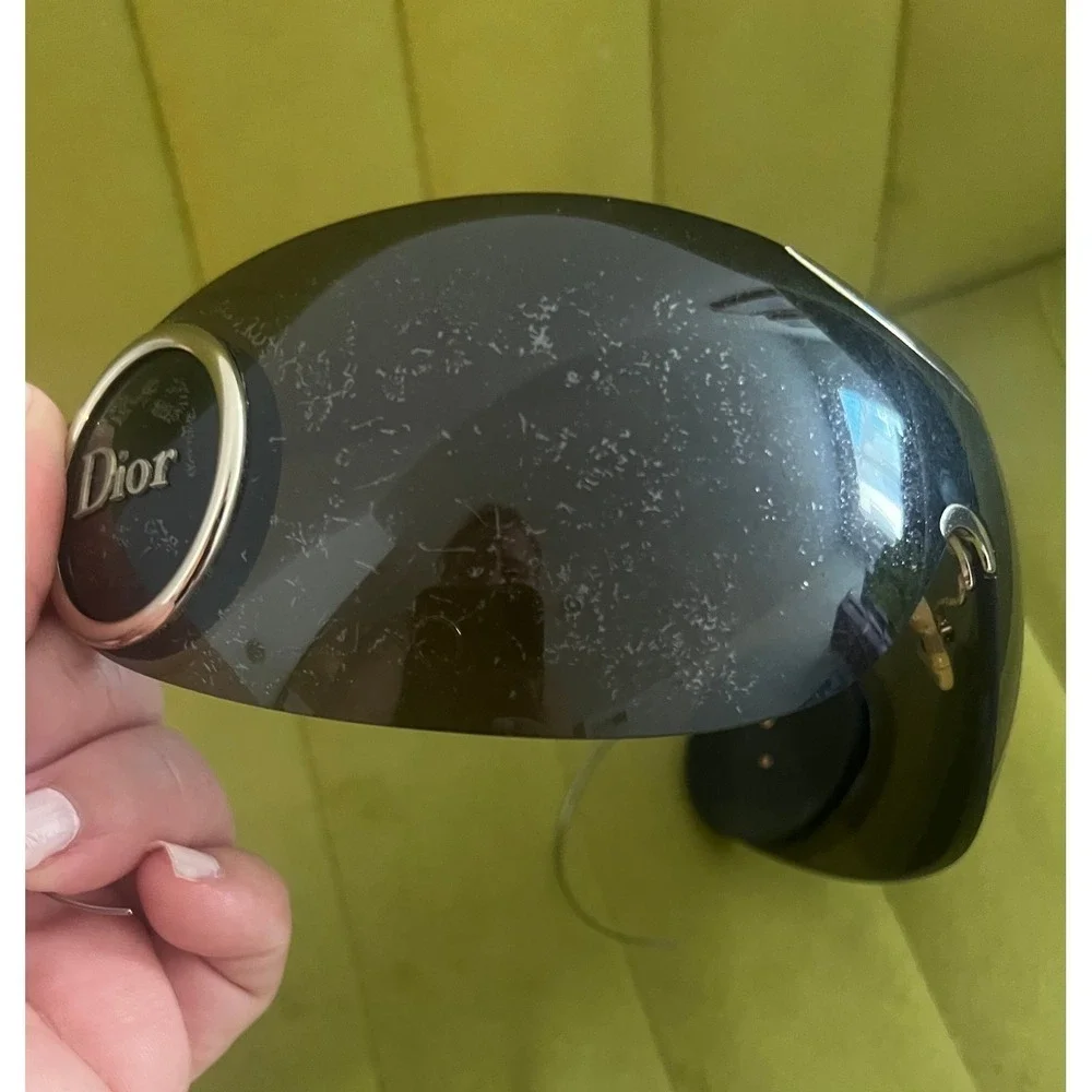 Christian Dior Vintage Shield Sunglasses Y2K Oversized Wrap Logo Medallion Black